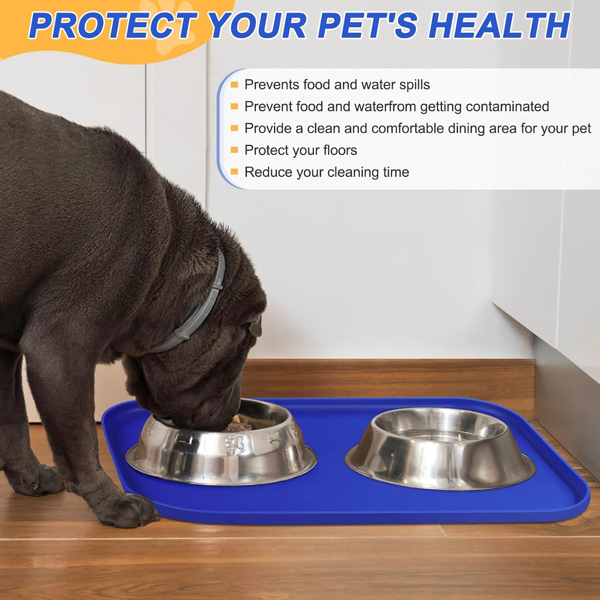 SMILOOL Silicone Pet Food Mat with Raised Edge for Food and Water Bowl, Dog Feeding Mats, Cat Food Trays for Floor Waterproof, Rubber Tray for Dogs and Cats, 19 x 12 x 0.7 Black