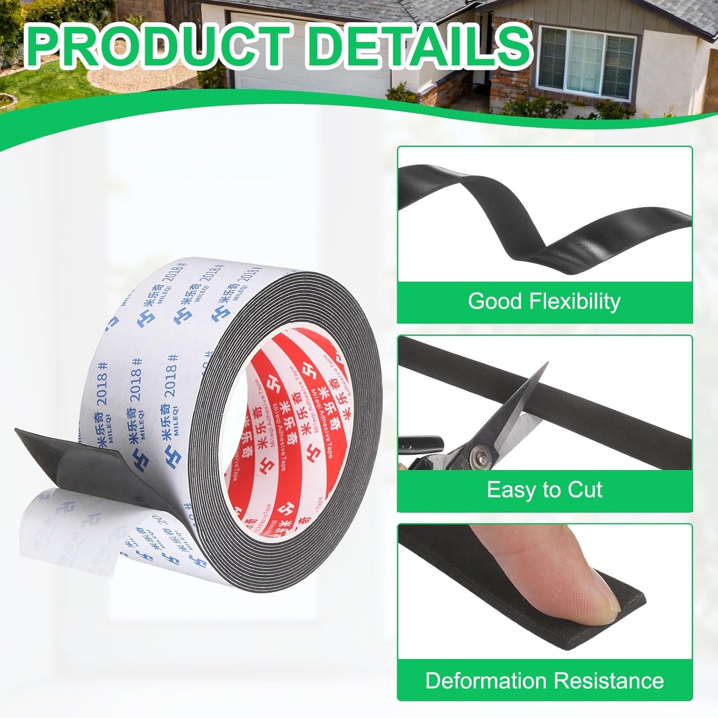 PATIKIL Sponge Rubber Foam Tape, 5/8" W x 1/8" t x 16.4ft l Self-Adhesive Foam Insulation Tape Weather Stripping for Window Door Soundproofing Weatherstrip AC Seal Strip, Black