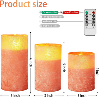 Blue Flameless Candles with Remote, Real Wax Glass Battery Operated Candles with Timer, LED Pillar Candle for Bedroom Home Wedding Birthday Party Fall Halloween Christmas Decorations, Set of 3