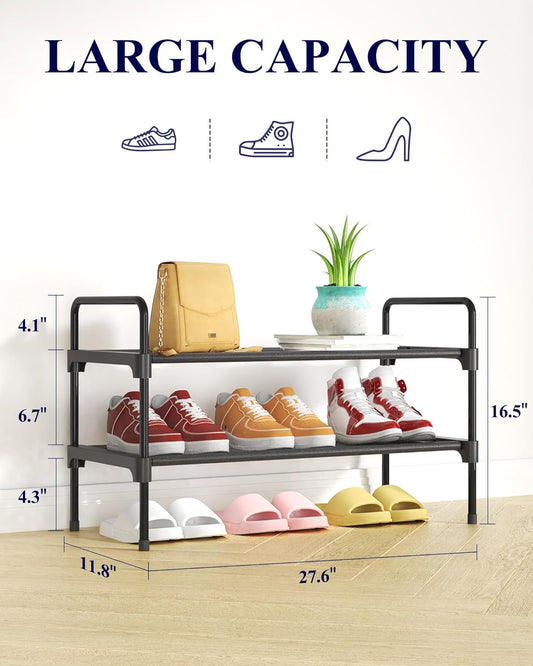 Kitsure Shoe Rack for Closet, Sturdy Shoe Storage for Entryway, Space-Saving Shoe Rack Small and Shoe Shelf, 27.6" Wide, Black