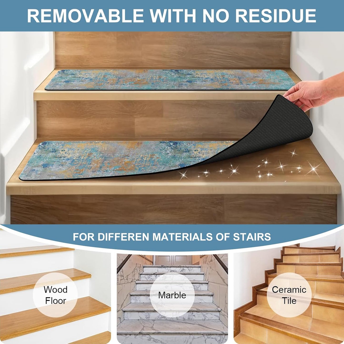 Tiveney Stair Treads Non Slip for Wooden Steps, 15PCS 8"x30" Grey Rubber Backing Stair Runner Mats, Washable Reusable Carpet for Stairs Rugs Indoor Safety Staircase Step Treads for Kids Elders Dogs