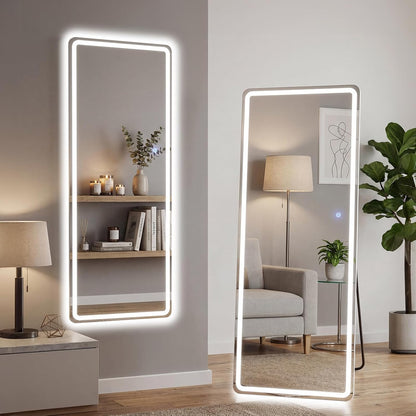 Arched Mirror Full Length, Upgraded 16"x59" Body Wall Mirrors with Shatter-Proof Glass, Floor Standing, Hanging or Leaning, Tall Arch Mirror with Stand Aluminum Alloy Frame for Bedroom Cloakroom