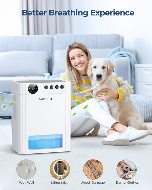 Dehumidifier for Home, 135 OZ Water Tank (1000 sq.ft), Quiet Dehumidifier for Bathroom Bedroom RV Closet with Timer Setting, Auto Shut Off, 7 Colors LED Light, Sleep Mode, White