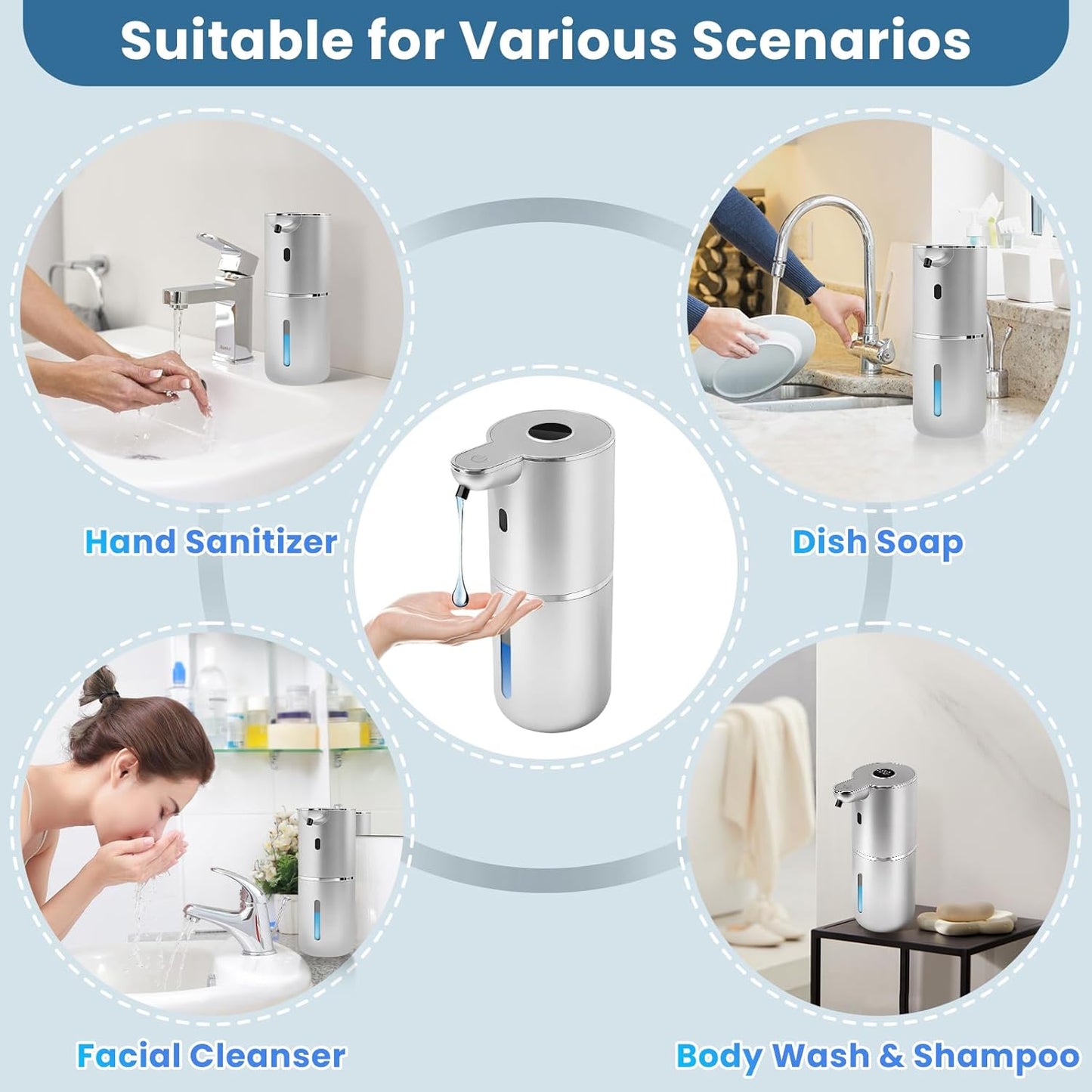 Automatic Soap Dispenser, Touchless Liquid Soap Dispensers, USB Rechargeable, 6-Level Adjustable Volume Control, 12.8oz/380ml, Wall Mount for Kitchen, Bathroom, Free Stickers (Gold)