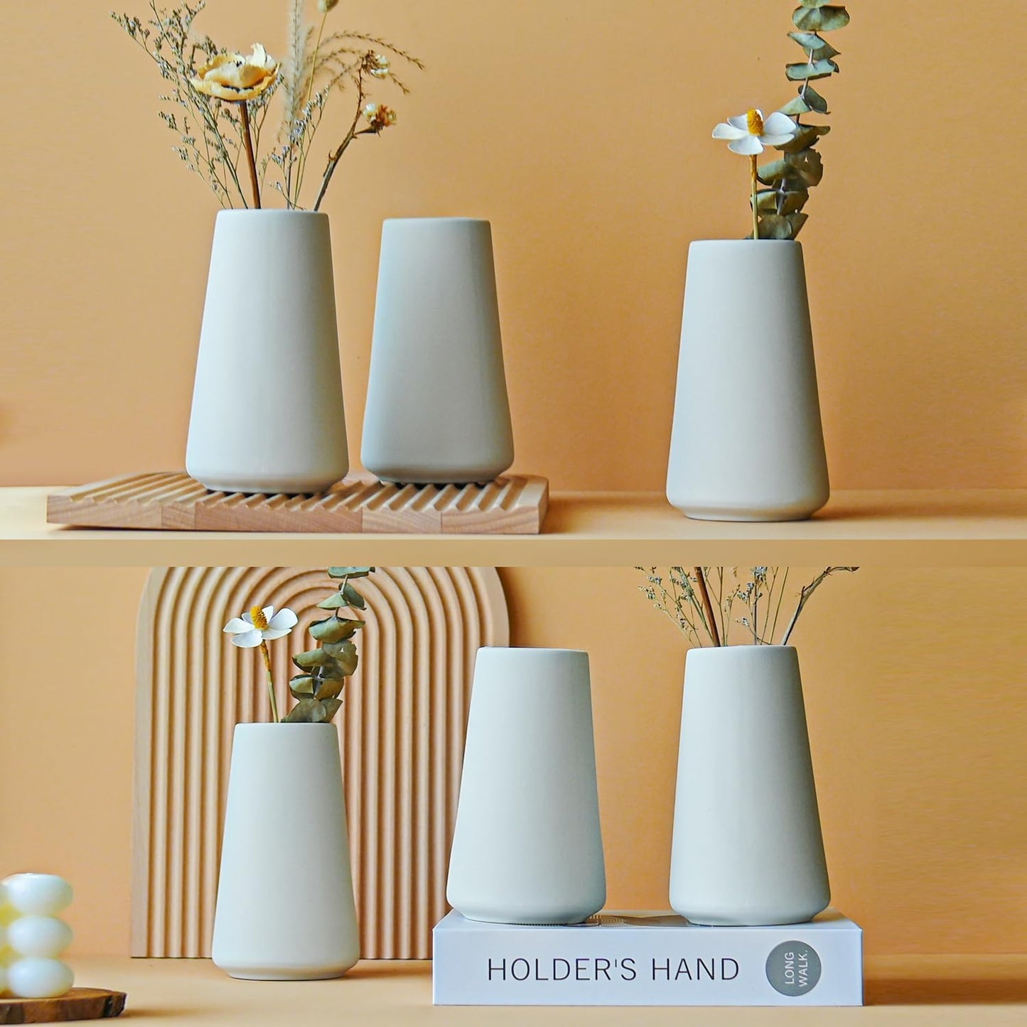 Modern Small Flower Vases 8 Pack - Ceramic, White