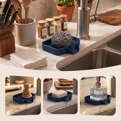MicoYang Silicone Bathroom Soap Dishes with Drain Spout-Bathroom and Kitchen Sink Organizer,Sponge Holder,Dish Soap Tray,Perfect for Dispenser,Scrubber,Bottle,Cup on Sink or Counter-Coffee 4.9"×3.2"