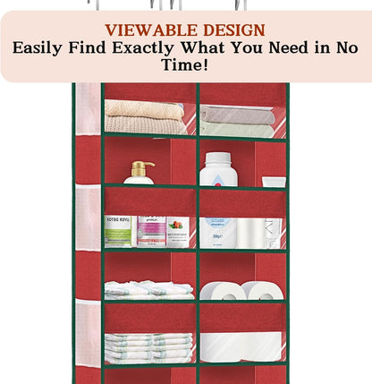 Over The Door Organizer, 5-Tier Extra Large Behind Door Storage with 10 Big Front & 10 Mesh Pockets, 80lb Capacity, Hanging Storage Organizer with Clear Window Kids Toys, Shoes, Diapers, Light Grey