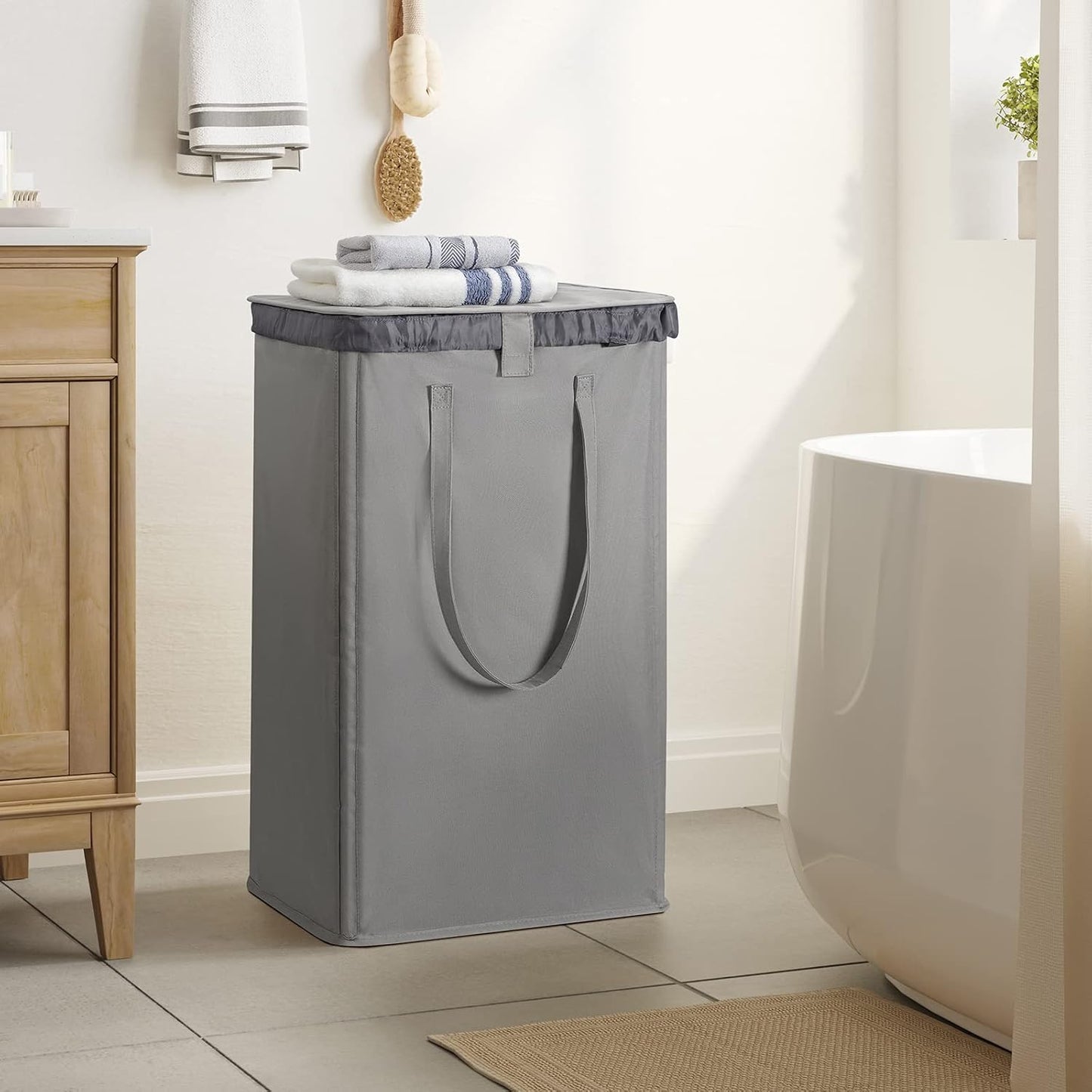 WOWLIVE 180L Laundry Hamper with Lid 3 Section,Large Laundry Basket with Removable Bags and Handles,Collapsible Dirty Clothes Hampers for Laundry,Laundry Basket Organizer for Laundry Room,Dorm,Beige