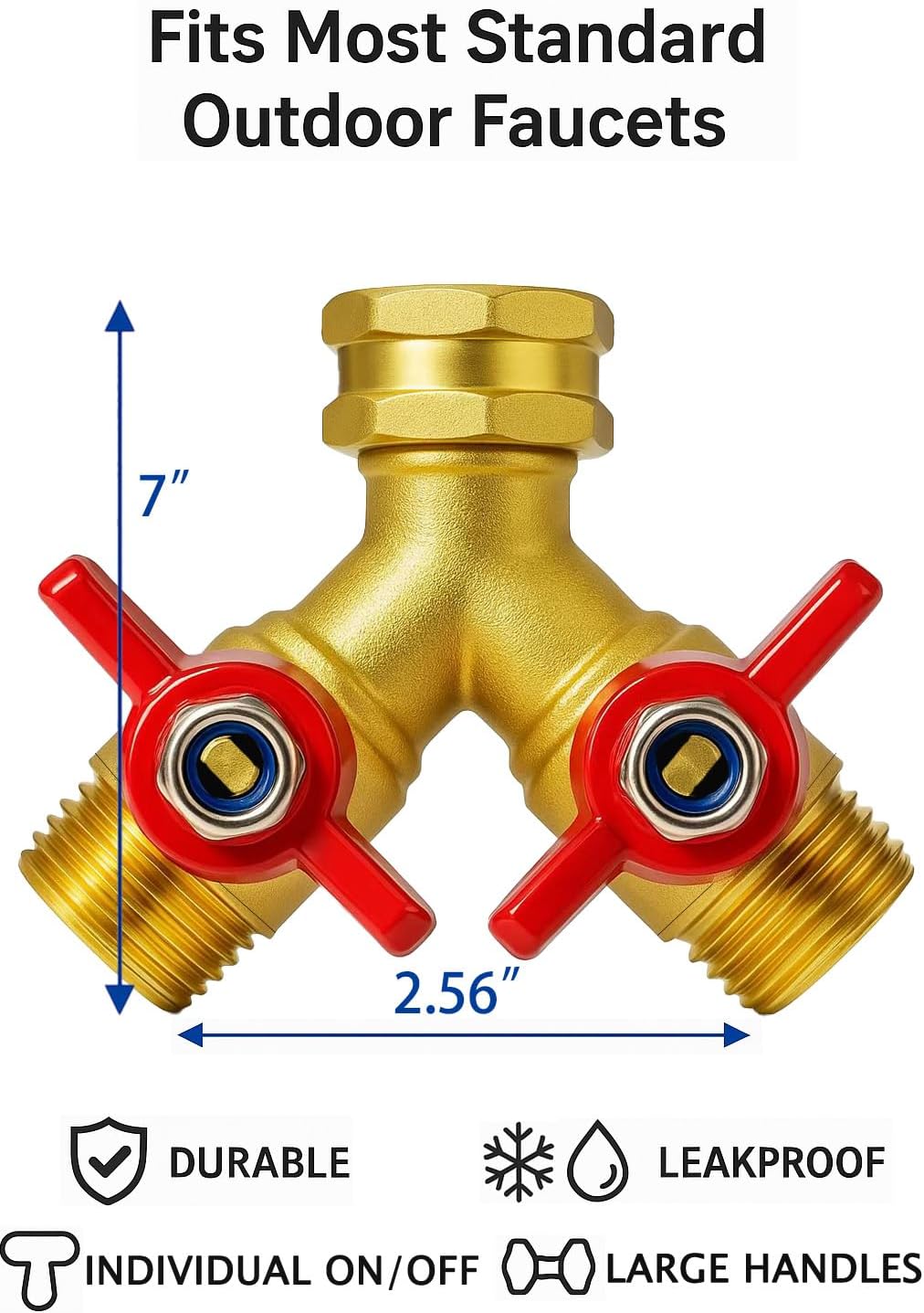 Upgraded Full-Flow Brass Garden Hose Splitter, 3/4 Inch，2-Way Y Connector for Outdoor Faucet, Heavy-duty Handle & Individual Shut-Off Valves, Ideal for Garden Irrigation & Cleaning Tasks