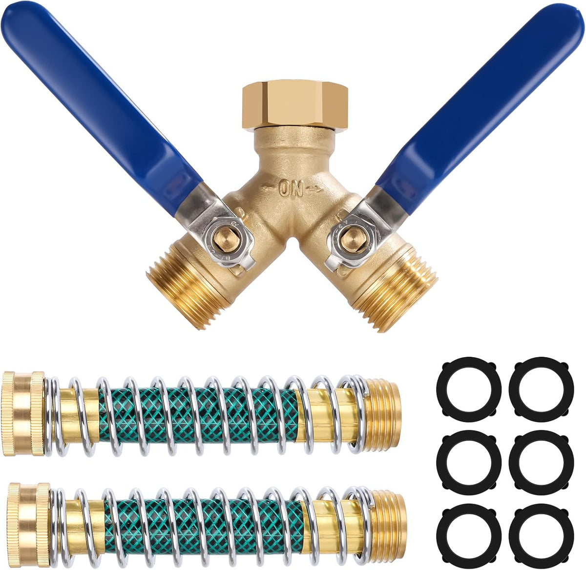 Brass Hose Splitter 2 Way, Heavy Duty Garden Hose Splitter with Shut Off Valves, Y Connector Hose Adapter, No Leak, Includes Washers & Teflon Tape – Dalmbox