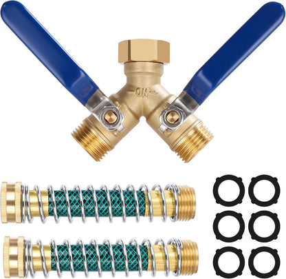 Brass Hose Splitter 2 Way, Heavy Duty Garden Hose Splitter with Shut Off Valves, Y Connector Hose Adapter, No Leak, Includes Washers & Teflon Tape – Dalmbox