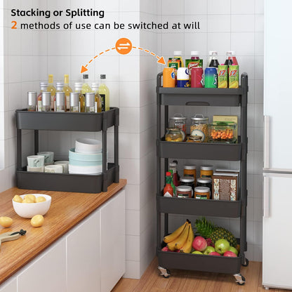 Calmootey 3-Tier Rolling Utility Cart with Drawer,Multifunctional Storage Organizer with Plastic Shelf & Metal Wheels,Storage Cart for Kitchen,Bathroom,Living Room,Office,White