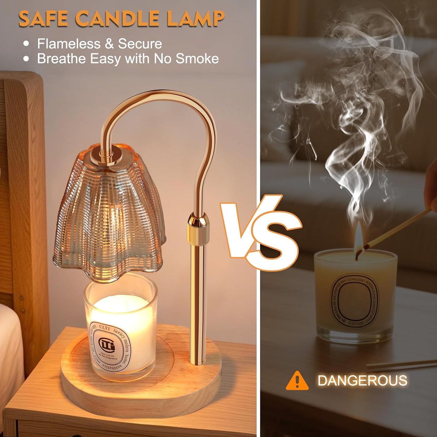 Candle Warmer Lamp with Timer & Dimmer, Candle Warmer Height Adjustable, Fits All Jar Scented Candles, Candle Lamp with 3 Bulbs, Charming Gift Box with Ribbon for Gifting