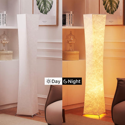 chiphy Floor Lamp, Dimmable 61" Tall Standing Lamp, 3 Levels Adjustable Brightness 12Wx2 LED Bulbs, Column Floor Light w/White Fabric Shade, Home Decor for Living Room, Bedroom, Kids Room