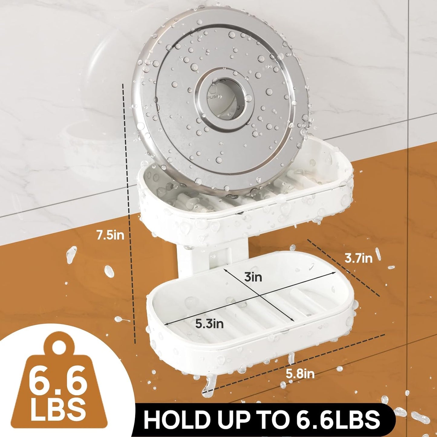 LEVERLOC Soap Dish Holder for Shower Suction Cup Wall Mounted Self Draining NO-Drilling Removable Bar Soap Sponge Holder for Bathroom Bathtub Kitchen Sink Waterproof Strong Vacuum Suction Adhesion