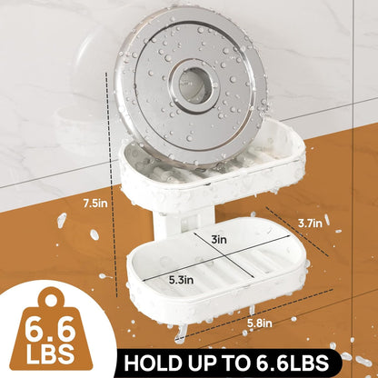 LEVERLOC Soap Dish Holder for Shower Suction Cup Wall Mounted Self Draining NO-Drilling Removable Bar Soap Sponge Holder for Bathroom Bathtub Kitchen Sink Waterproof Strong Vacuum Suction Adhesion