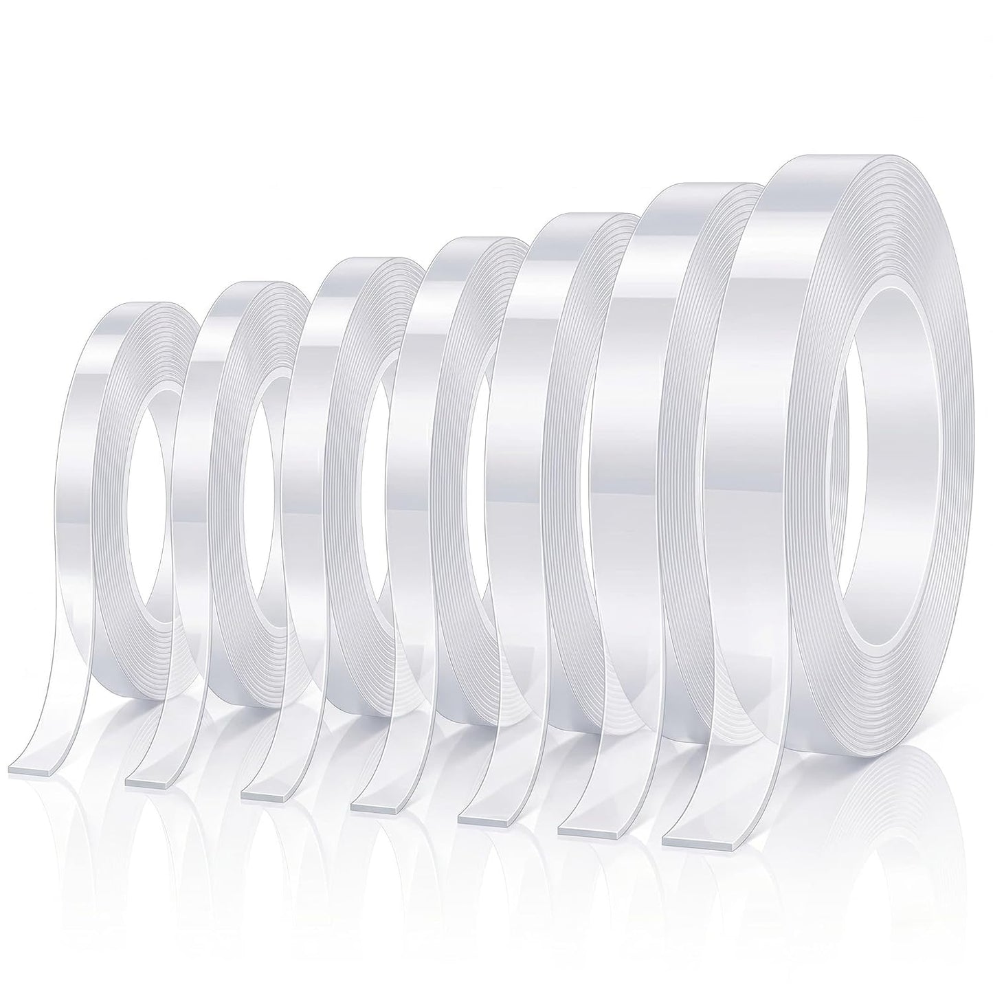 Thin Double Sided Tape, 7 Rolls Clear Nano Tape Kit in Multi-Sizes | Removable & Damage Free Wall Adhesive for Posters, Room Decor, Balloon Arch and Crafts, Washable Traceless Mounting Tape