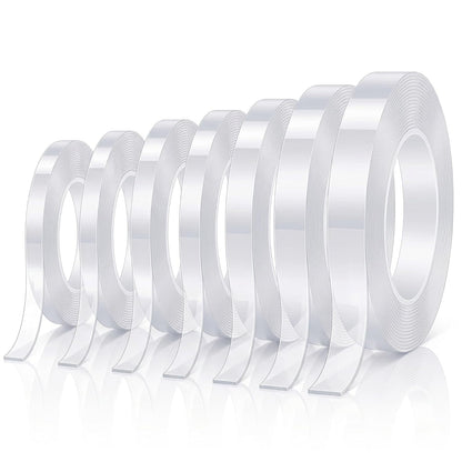 Thin Double Sided Tape, 7 Rolls Clear Nano Tape Kit in Multi-Sizes | Removable & Damage Free Wall Adhesive for Posters, Room Decor, Balloon Arch and Crafts, Washable Traceless Mounting Tape