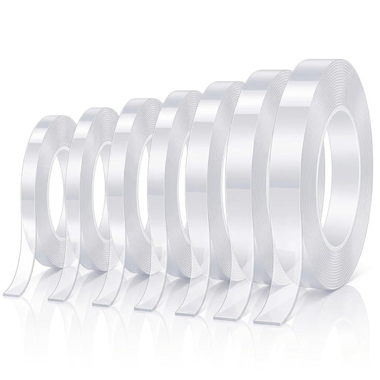 Thin Double Sided Tape, 7 Rolls Clear Nano Tape Kit in Multi-Sizes | Removable & Damage Free Wall Adhesive for Posters, Room Decor, Balloon Arch and Crafts, Washable Traceless Mounting Tape