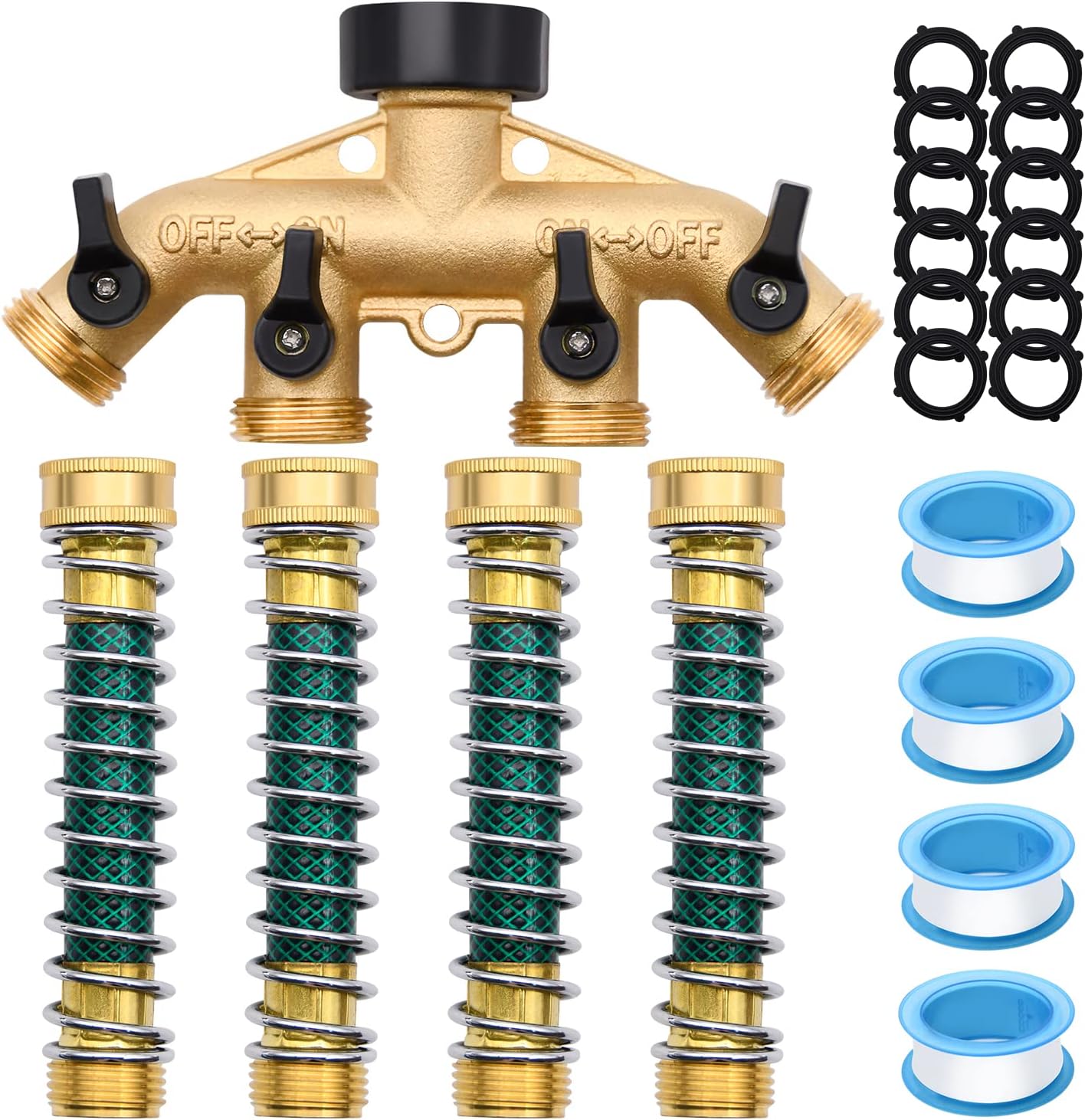 4 Way Hose Splitter with 4pcs Garden Hose Extension Adapter | for Garden