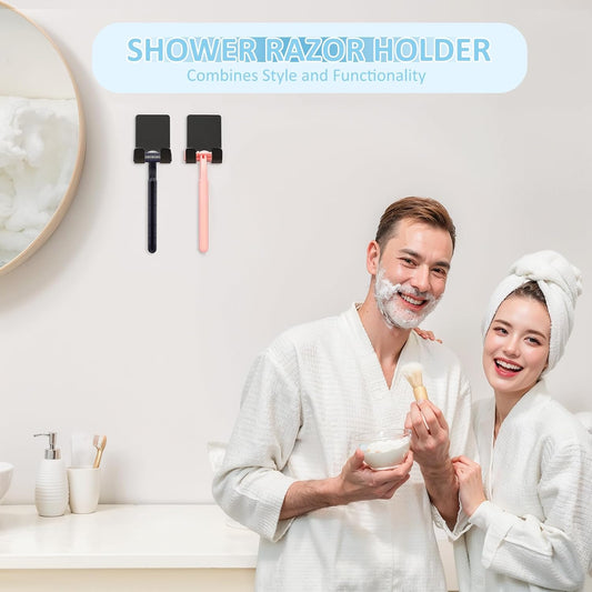 VIS'V Shower Wall Razor Holder, Metal Adhesive Razor Hooks for His and Hers, Waterproof, Black, 2 Pcs