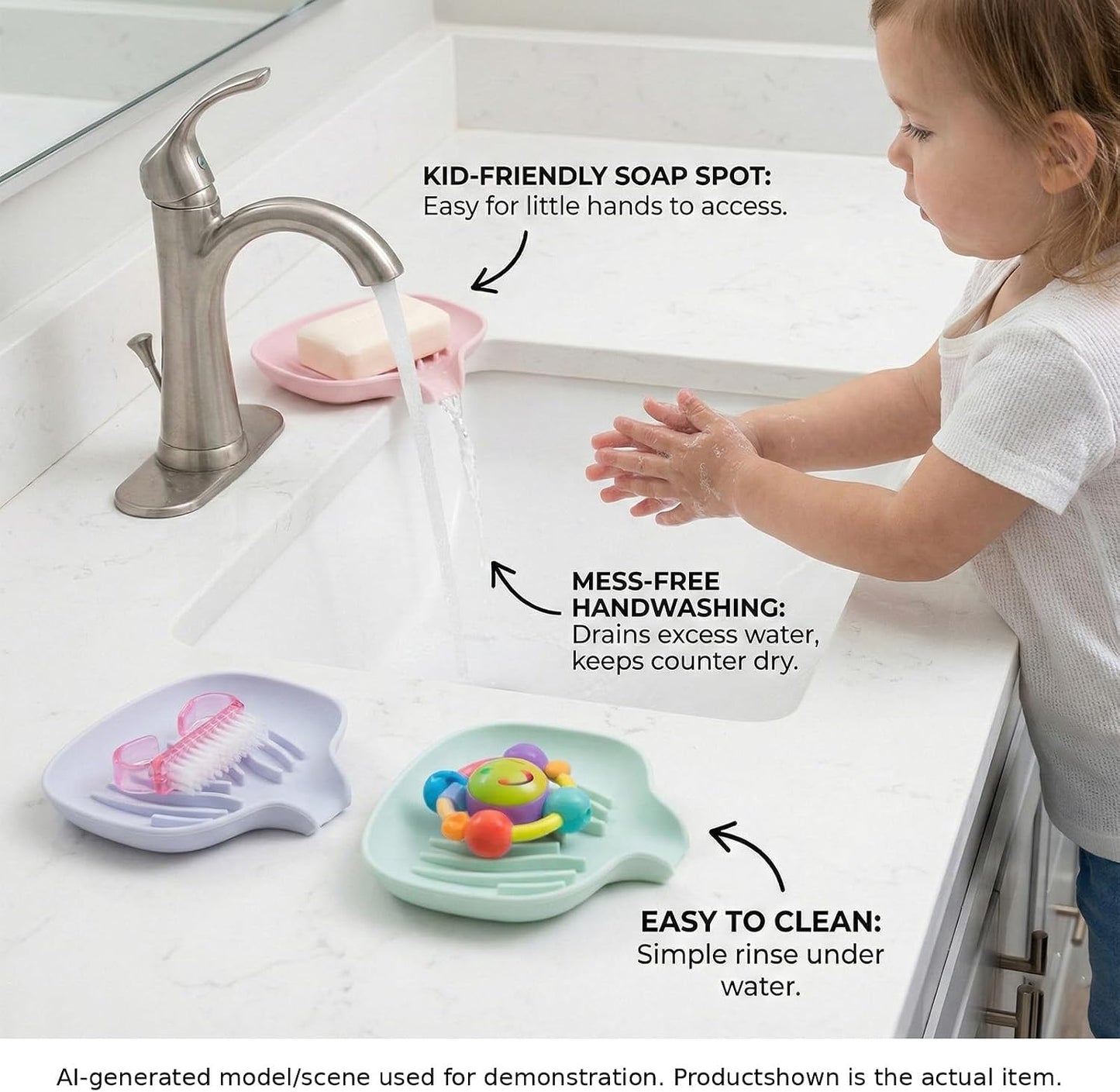 3 Pack Silicone Soap Dish with Drain, Self Draining Soap Trays, Bar Soaps Holder Saver Container with Drainage Waterfall for Bathroom Shower Kitchen Bathtub Organizer