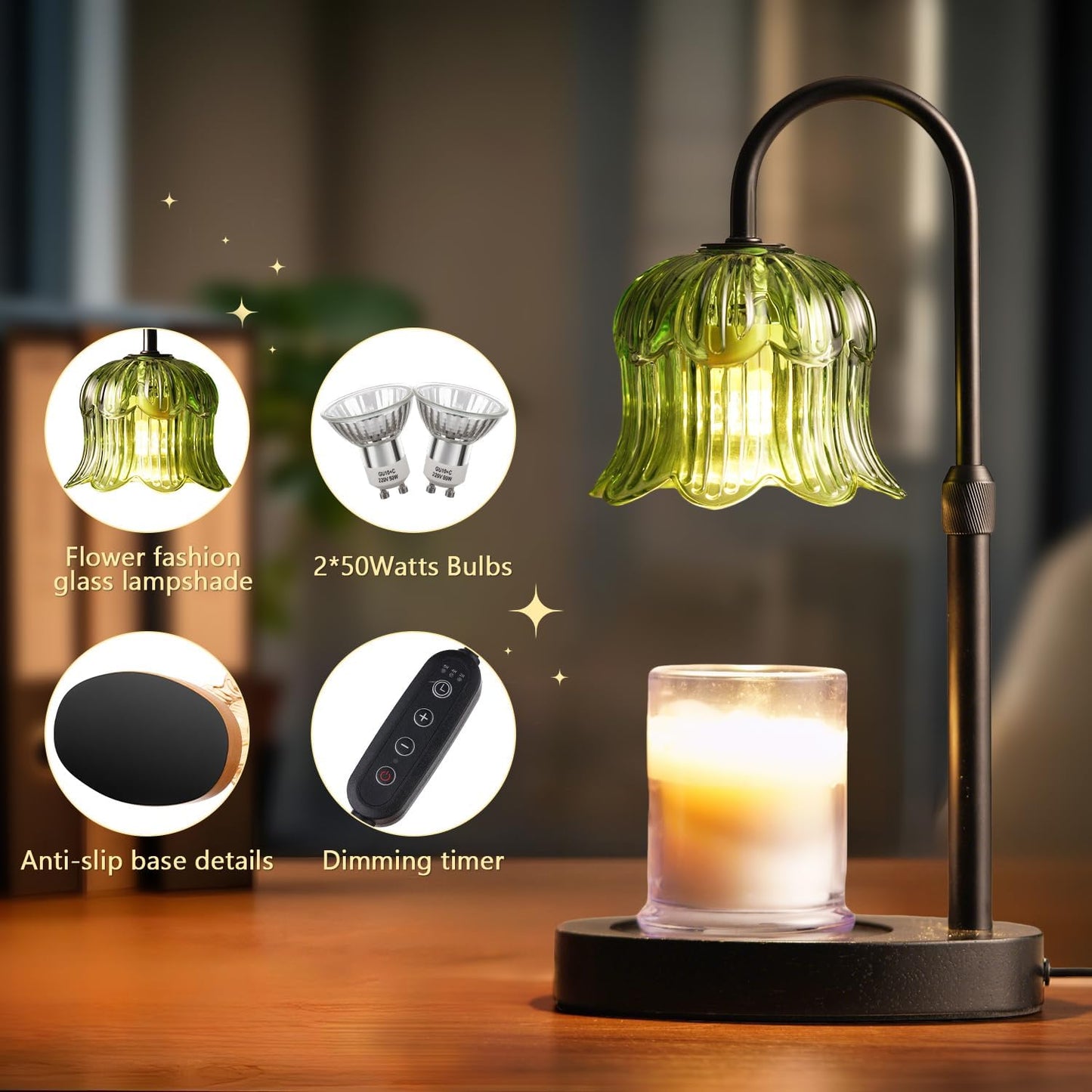 CRMILL Candle Warmer Lamp Electric Timer - Candles Warming Light Height Adjustable Dimmable Warmers Flower Lamps No Flame Heat Warm Melt Wax Jar Modern Home Decor Table Lights for Home Living Bedroom