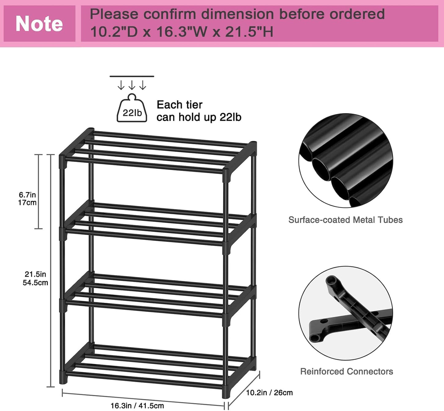 Autonomier 3 Tier Extra Small Shoe Rack (16.3" Wide), Narrow Stackable Shoe Shelf for Kids Toddler Adult, Lightweight Shoe Rack Stand for Closet Dorm Storage Organizer, Front Door Entrance, Entryway