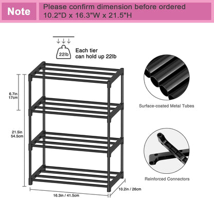 Autonomier 3 Tier Extra Small Shoe Rack (16.3" Wide), Narrow Stackable Shoe Shelf for Kids Toddler Adult, Lightweight Shoe Rack Stand for Closet Dorm Storage Organizer, Front Door Entrance, Entryway