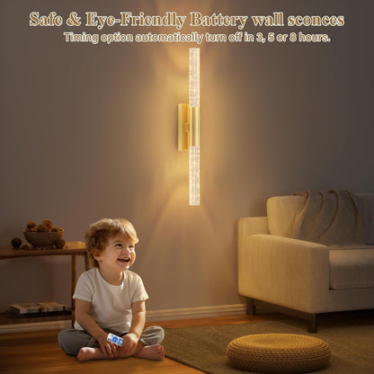 camuucci Battery Operated Wall Sconces Set of 2 Rechargeable Battery Powered Wall Light with 12000mAh Not Hardwired Dimmable Wall Lamp Fixtures for Bedroom Living Room Gold 15.3 Inches