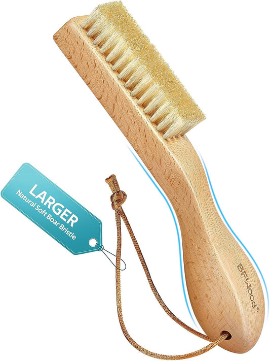 BFWood Laundry Stain Brush, Natural Soft Boar Bristles, Removes Tough Stains from Delicate Fabrics Like Knits, Cotton, and Linens, Gentle on Fabrics, No Damage
