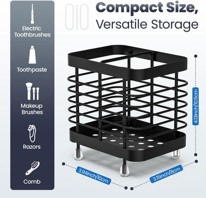 Luxspire Toothbrush Holders for Bathroom, Stainless Steel Electric Toothbrush Holder Wall Mounted, Shower Toothbrush Toothpaste Holder, Bathroom Organizer Essentials, 2 Slots, Black