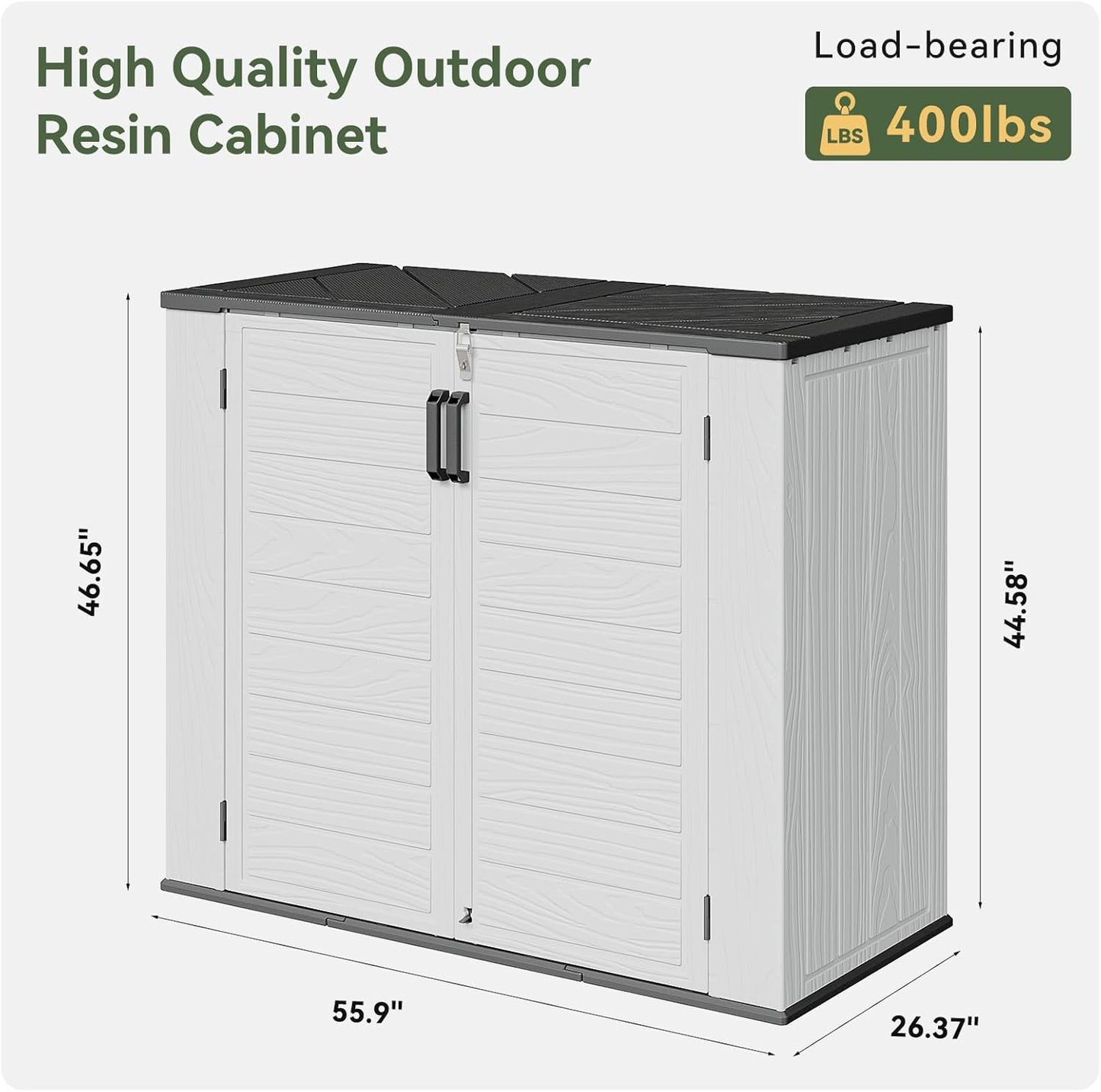 AOXUN Horizontal Storage Sheds 21 Cu.ft, HDPE Outdoor Storage Box 160 Gallon, Waterproof Lockable Resin Deck Box with Spring-Assisted Lid, Patio Storage for Garden, Pool, Cushions, Tools, White