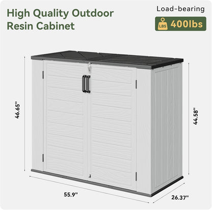 AOXUN Horizontal Storage Sheds 21 Cu.ft, HDPE Outdoor Storage Box 160 Gallon, Waterproof Lockable Resin Deck Box with Spring-Assisted Lid, Patio Storage for Garden, Pool, Cushions, Tools, White