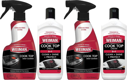 Weiman Ceramic and Glass Cooktop - 10 Ounce - Stove Top Daily Cleaner Kit - 12 Ounce - Glass Induction Cooktop Cleaning Bundle for Heavy Duty Mess Cleans Burnt-on Food