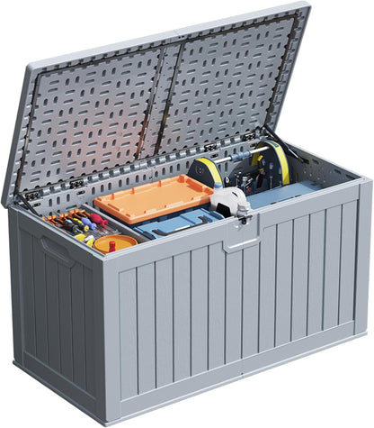 Patiowell 100 Gallon Resin Deck Box, Waterproof Large Outdoor Storage Box for Patio Furniture and Garden Tools, Black