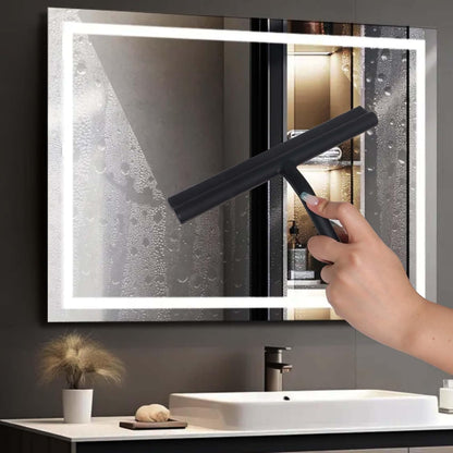 Squeegee for Shower Glass Doors, Resilient Loop - No-Drill & Adhesive Hook, Silicone Shower Squeegee with Stainless Steel Core, Cleaning Tool for Home, Kitchen, Bathroom & Car - Black