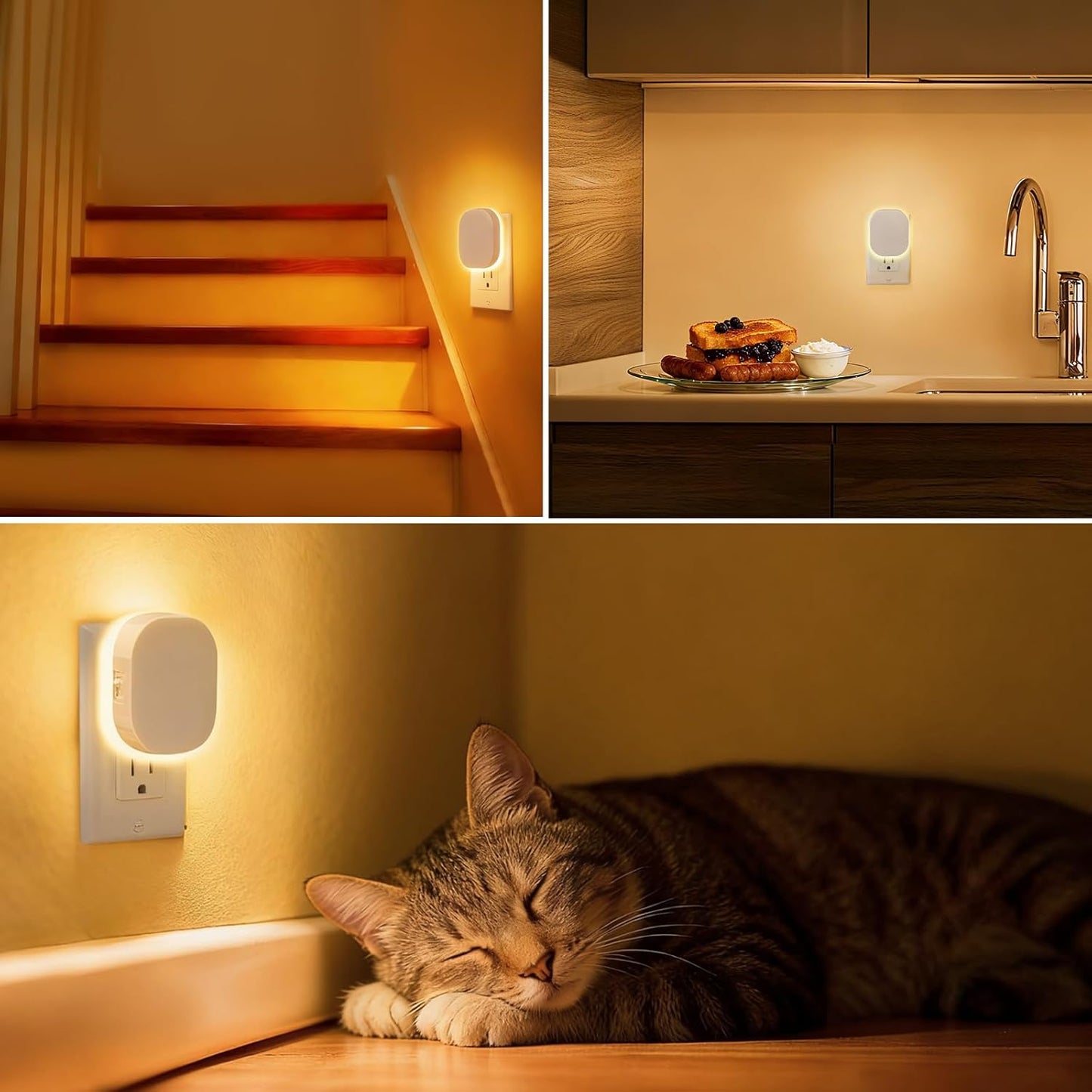 Plug-in LED Backlit Night Light with Motion Sensor, Dimmable Brightness Eye-Caring Warm White Nightlight for Baby & Kids' Bathroom, Nursery, Bedroom, Hallway (2 Pack)