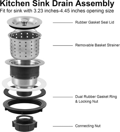 LQS Kitchen Sink Drain Assembly, Kitchen Sink Strainer with Deep Removable Waste Basket, Stainless Steel Sink Basket Strainer with Drain Assembly for 3-1/2-inch Sink Opening Size (Black)