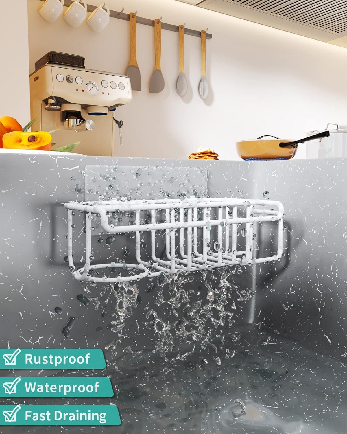 HapiRm 4 in 1 Sink Caddy Sponge Holder, SUS304 Stainless Steel Kitchen Brush Holder and Dish Cloth Hanger, Kitchen Organizers and Storage Essentials - Silver