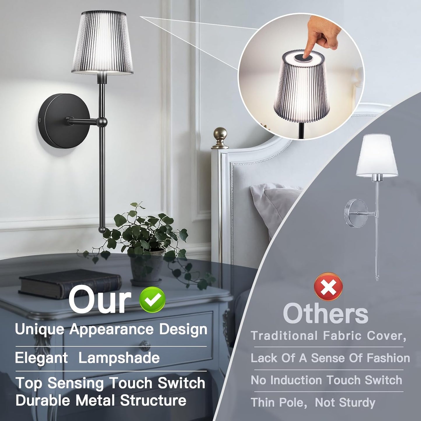 TaoFiaCo Battery Operated Wall Sconces Set of 2, Wireless Wall Sconce with Remote Dimmable Timer, Rechargeable 5200mAh, Cordless Wall Light for Bedroom Living Room, Hallway, Light Decor