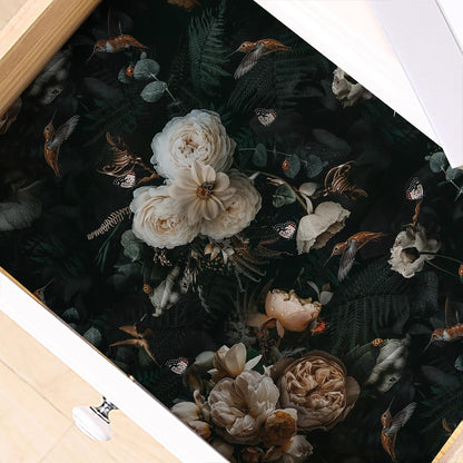 Floralplus Peel and Stick Wallpaper Removable Dark Floral Wallpaper 17.5 x 393 in Renter Friendly Wallpapers for Bedroom Accent Wall Black Floral Contact Paper Flower Wall Mural