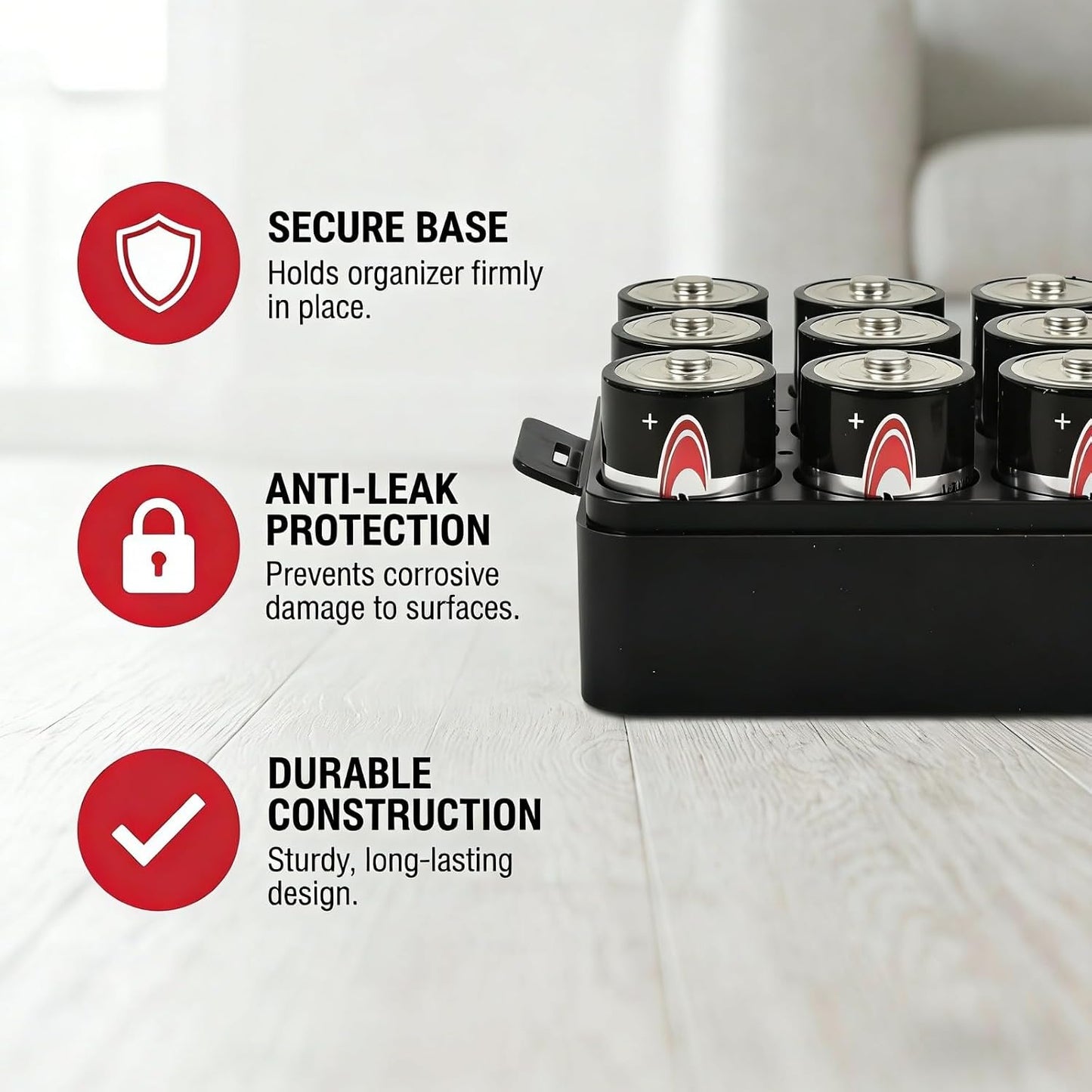 ALCYON Battery Organizer Storage Case, Battery Vault Box Container for 48pcs AA Batteries, Plastic Clear Protective Battery Holder for Travelling/Home/Office (Black, Large)