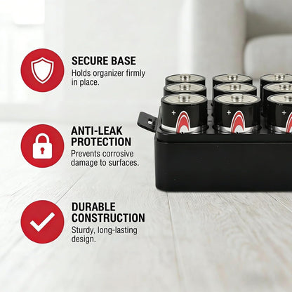 ALCYON Battery Organizer Storage Case, Battery Vault Box Container for 48pcs AA Batteries, Plastic Clear Protective Battery Holder for Travelling/Home/Office (Black, Large)