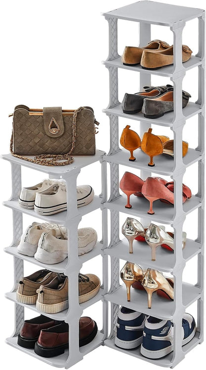 5 Tiers Vertical Shoe Rack, Narrow Free Standing Shoe Storage Organizer for Entryway and Small Closet, Stackable Shoe Holder Shelf Stability DIY, Black
