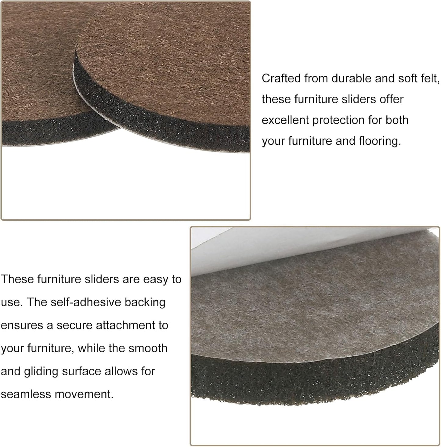 uxcell Furniture Pads, 24Pcs 1.25" - Round Self Adhesive Felt Furniture Pads, Floor Protectors for Furniture Feet Chairs Legs Hardwood Floors (Brown)