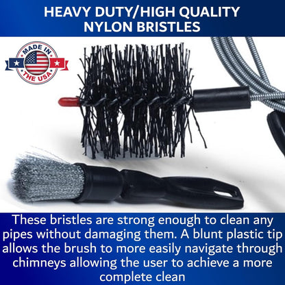 Pellet Stove & Dryer Vent Cleaner Kit – 3 inch Head and 10 ft Long Steel Flexible Brush for Fireplace Chimney, Ash, Lint & Soot Buildup Removal - Pellet Stove Cleaning Kit by FryOilSaver B67C