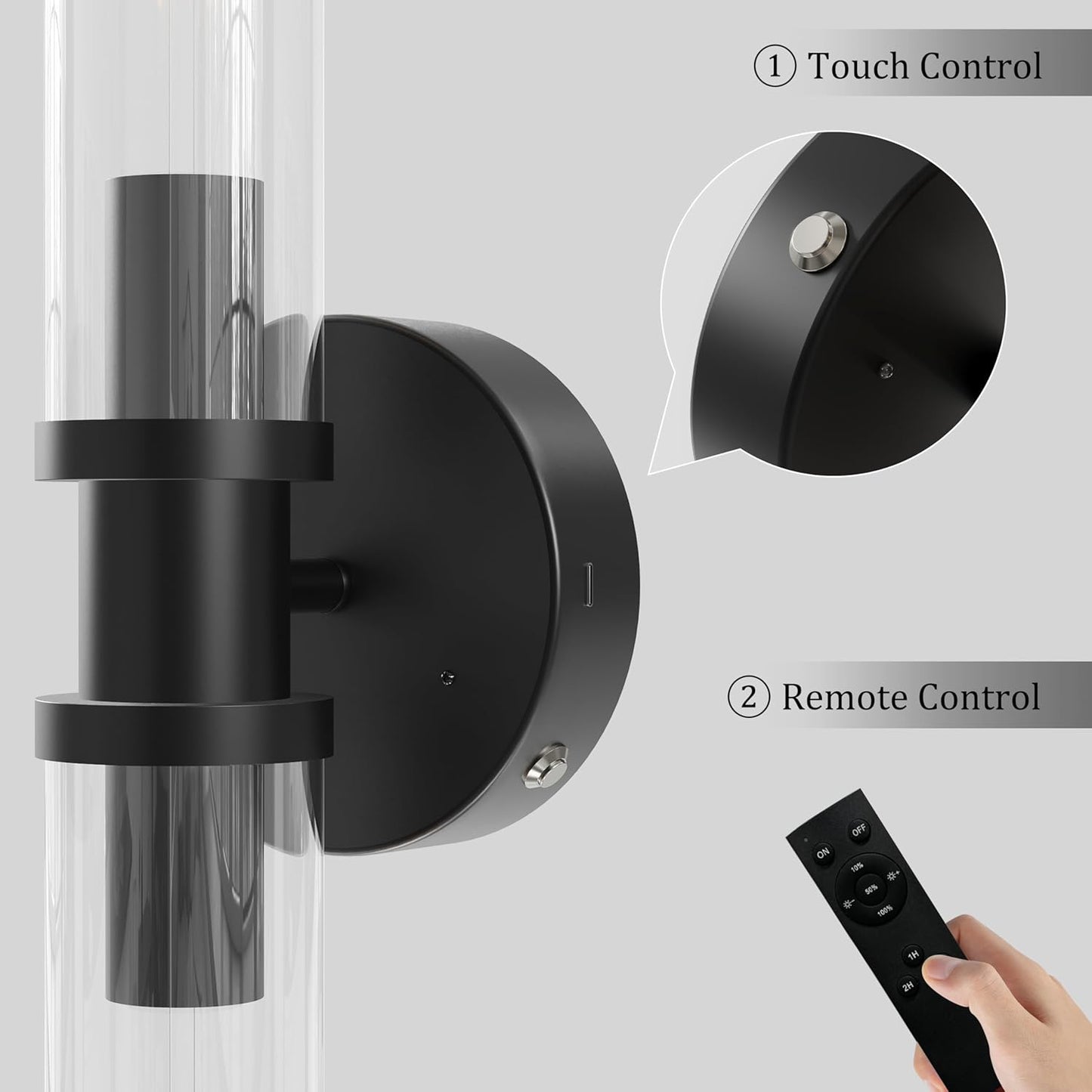 Wireless Wall Sconces with Remote Control, Battery Operated Wall Sconce Set of 2 with Timer, Gold Rechargeable Dimmable Glass Wall Lights for Living Room Bedroom Hallway Entryway 3000K, 20.5 Inch