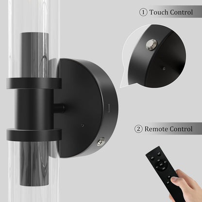 Wireless Wall Sconces with Remote Control, Battery Operated Wall Sconce Set of 2 with Timer, Gold Rechargeable Dimmable Glass Wall Lights for Living Room Bedroom Hallway Entryway 3000K, 20.5 Inch