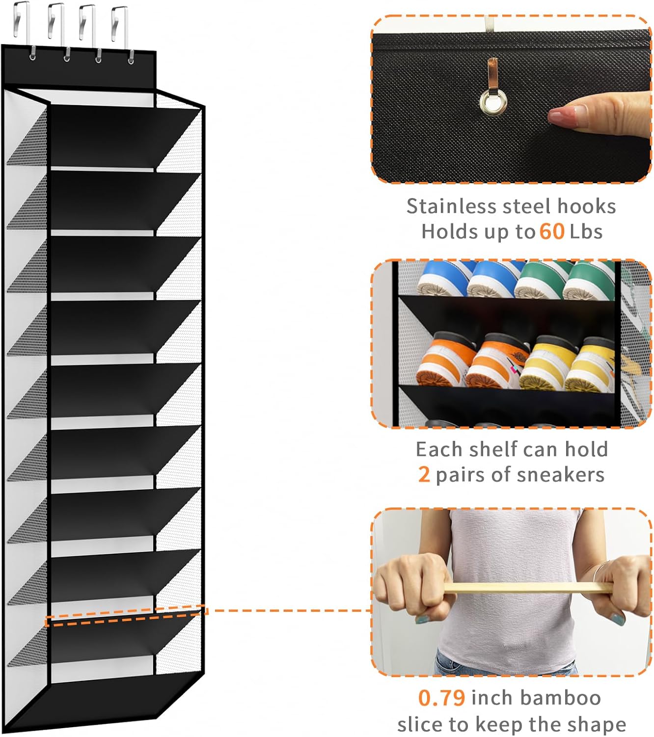 KEEPJOY 10 Tiers White Over Door Shoe Organizer Storage, Hanging Shoe Holder for Door with Large Deep Pockets, Fit 20-30 Pairs Shoe Rack for Sneakers, Boots (White)